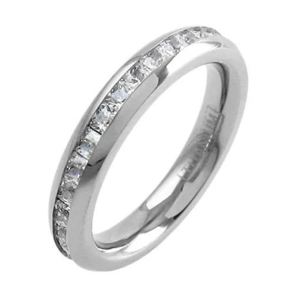 Stunning Mirror Polished Titanium Eternity Ring With Super Bright Princess